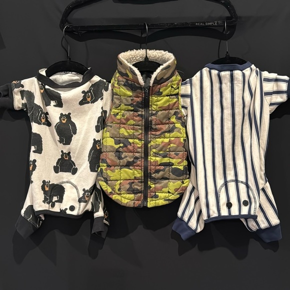 2 Lazy One dog t-shirts Bear & Stripes + SimplyDog Camo Jacket, size M - Picture 1 of 12